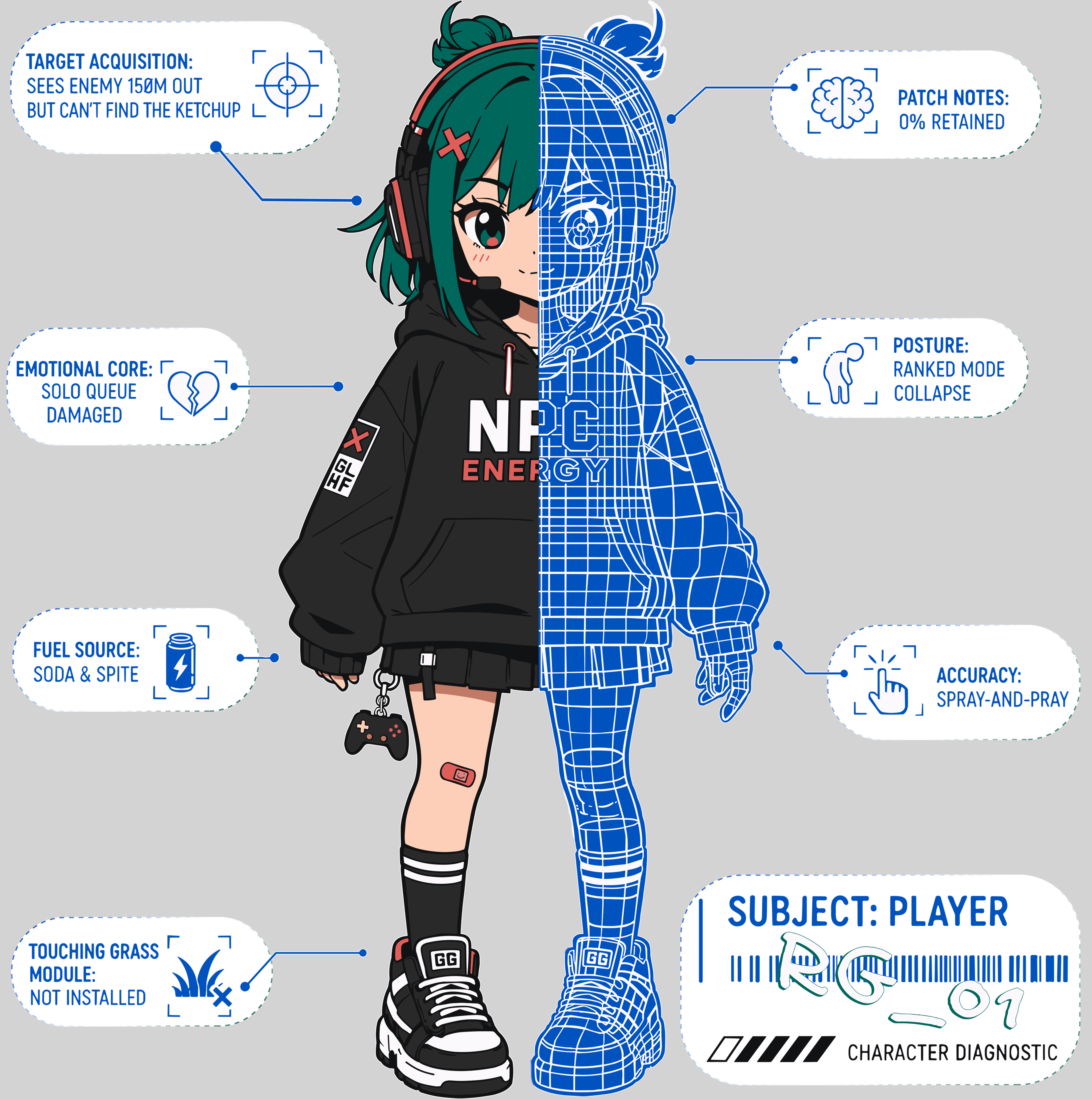 Gamer Split Blueprint T-Shirt